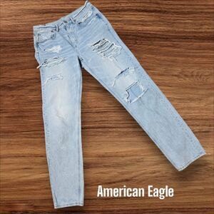 American Eagle Light Wash Distressed 90s Slim Boyfriend Jeans